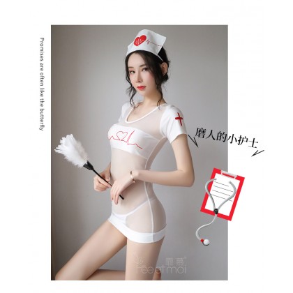 F7984/黑&白/心电图护士套装/发箍-护士裙-T裤 F7984/黑&白/心电图护士套装/发箍-护士裙-T裤
